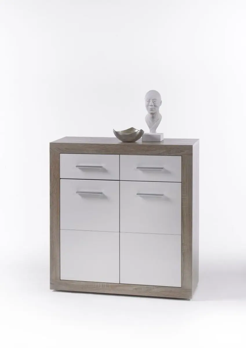 Kommode - B ca. 82 cm, Sonoma Eiche Nachbildung, Weiß