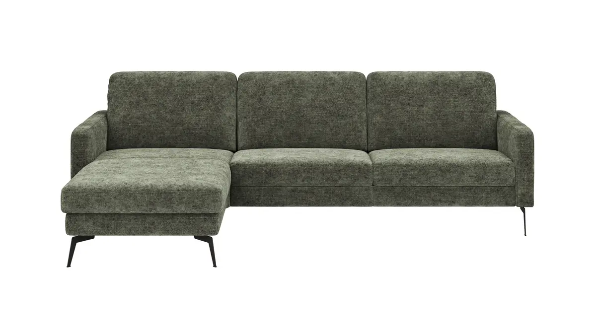 Ecksofa Enna - Longchair Links mit 3-Sitzer, Armlehne A, Stoff, Olivgrün