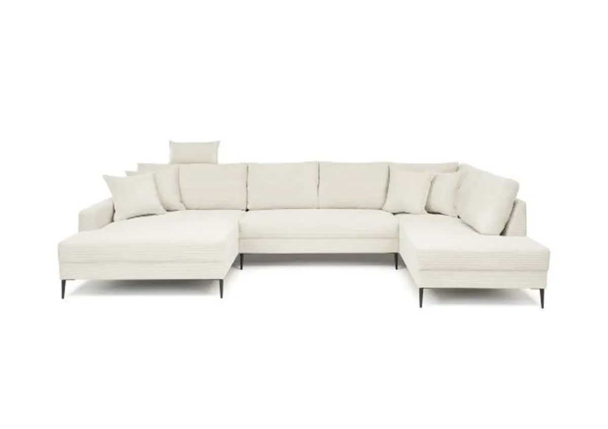 Wohnlandschaft - Longchair links, 2-Sitzer, Ecke rechts, Stoff, Creme