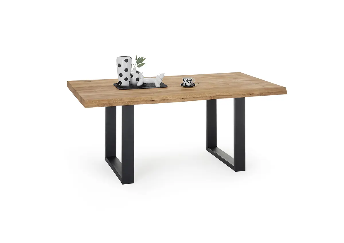 Esstisch - LB ca. 160x90 cm, Wildeiche massiv geölt, Baumkante, Schwarz