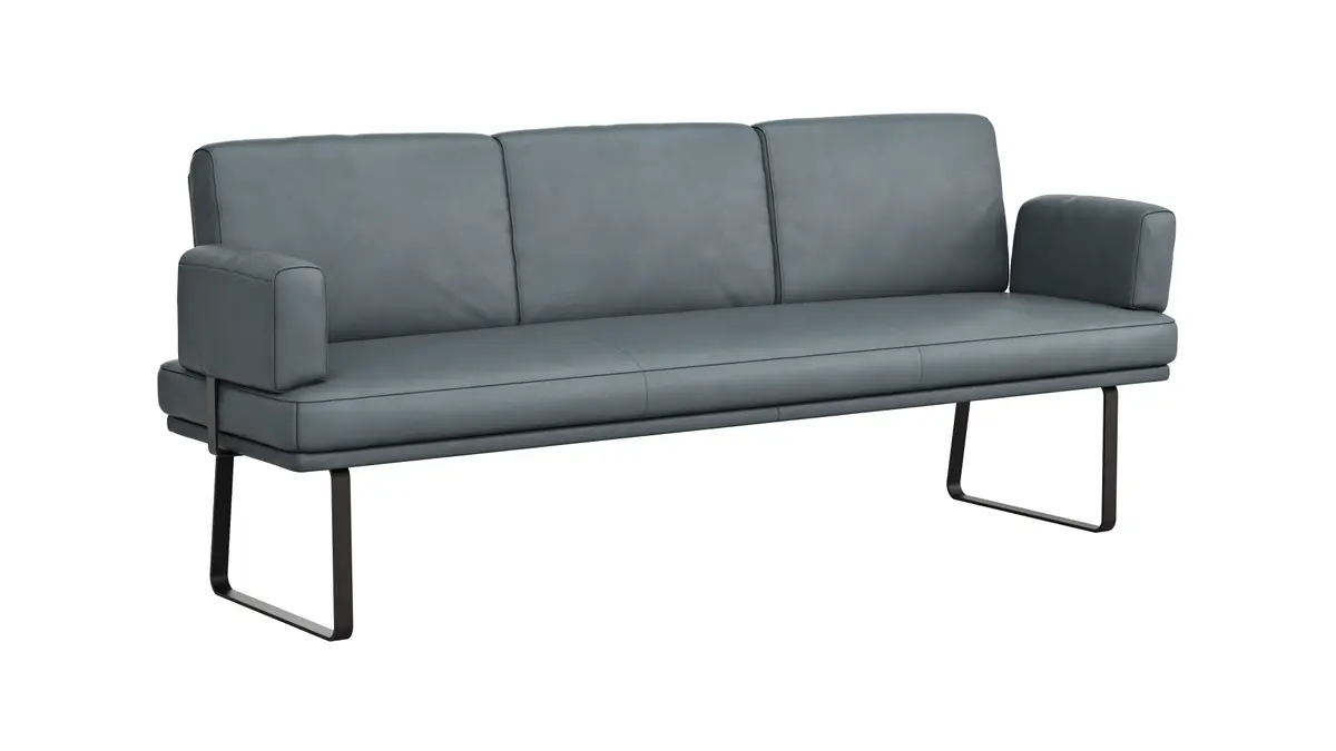 Bank Valloni - B ca. 221 cm, mit Arm- und Rückenlehne, Leder, Hellblau