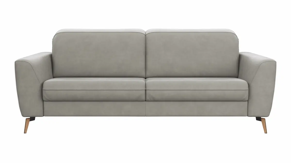 Sofa Tulsa KV - 3-Sitzer, inkl. Kopfteilverstellung, Leder, Graubeige