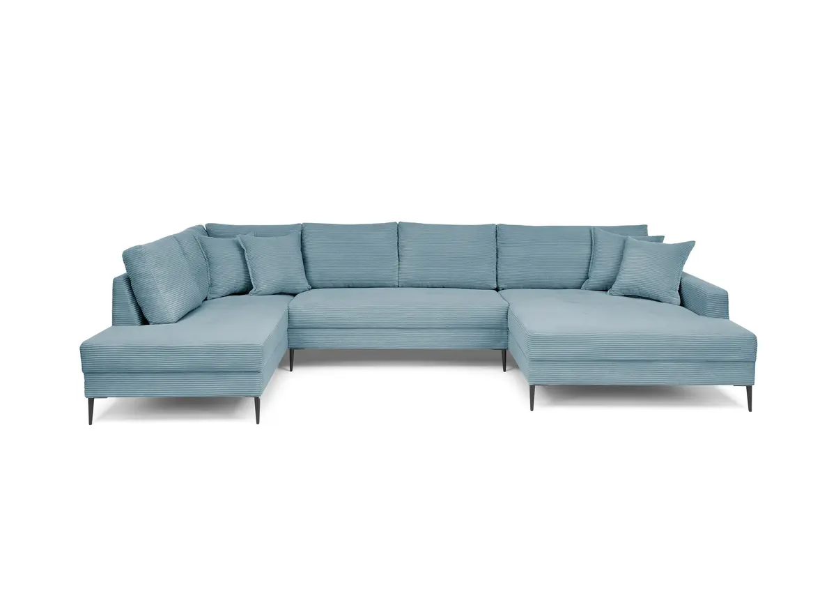 Wohnlandschaft - Ecke links, 2-Sitzer, Longchair rechts, Stoff, Petrol