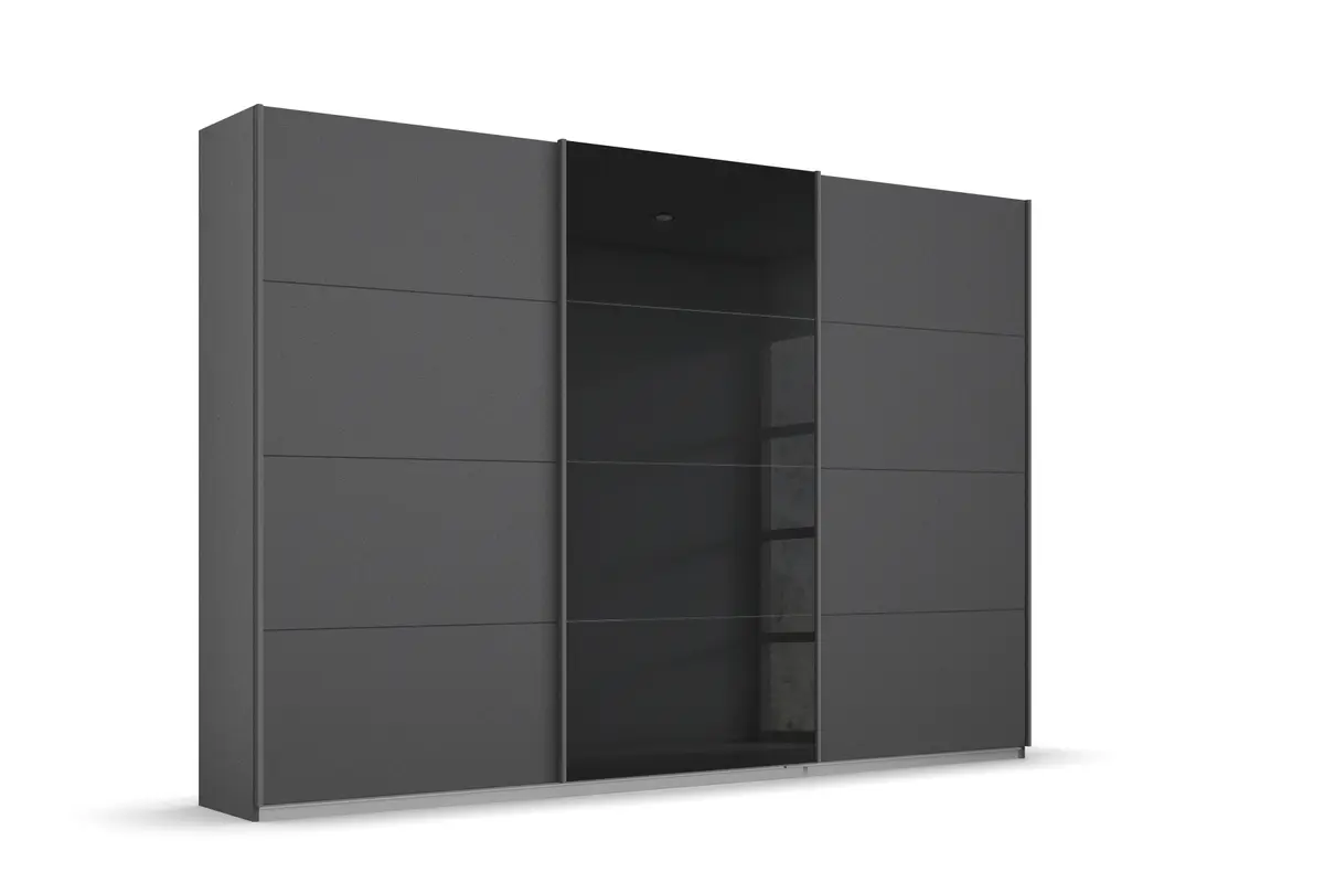 Schwebetürenschrank- B ca. 271 cm, Graumetallic, Glas, Schwarz