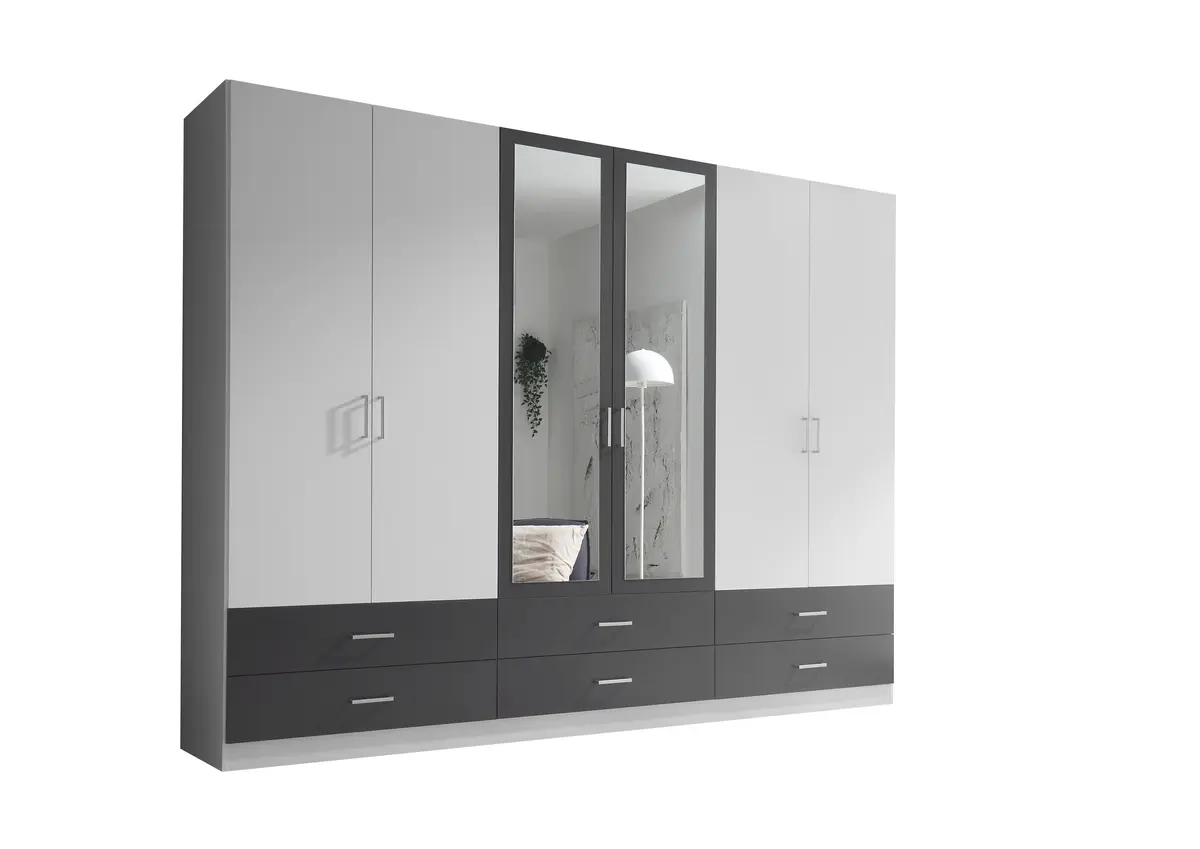 Kleiderschrank- B ca. 272 cm, Weiß, Graphit Dekor