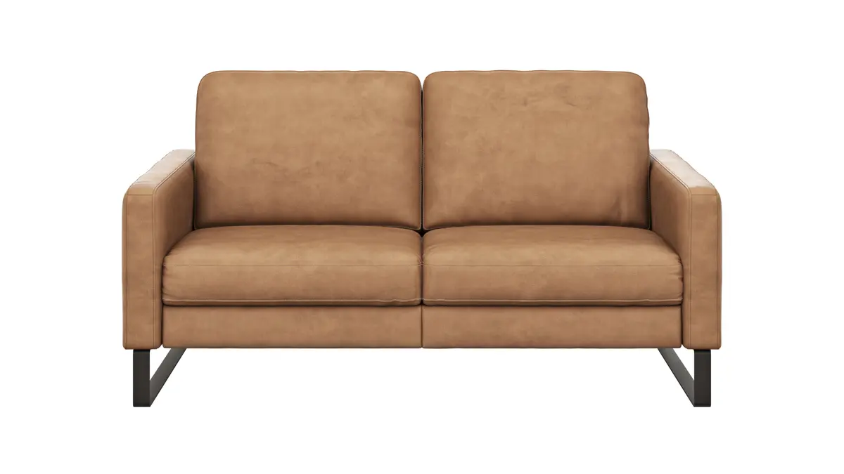 Sofa Enna - 2,5-Sitzer, Armlehne A, Leder, Cognac, Kufe, Schwarz