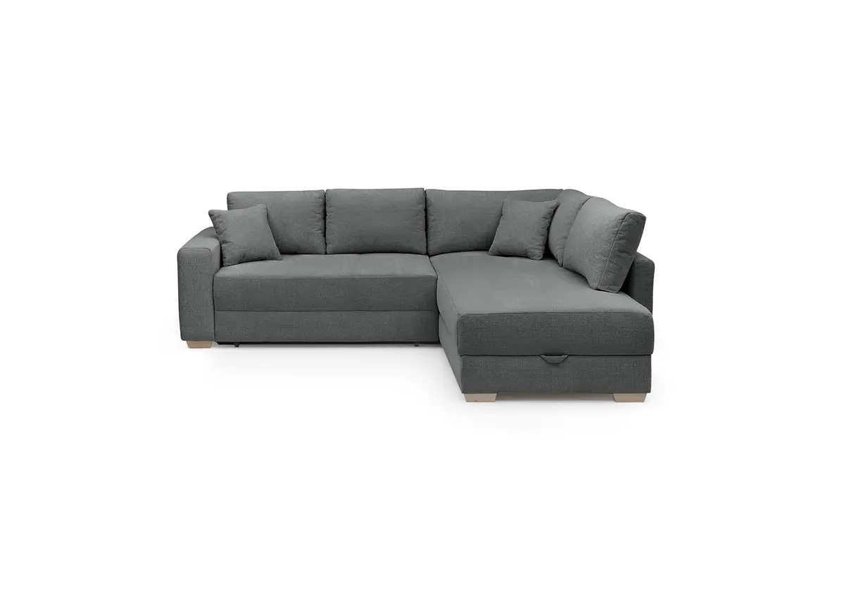 Ecksofa Jyte - 2-Sitzer mit Ecke rechts, Schlaffunktion mit Bettkasten, Stoff, Dunkelgrau