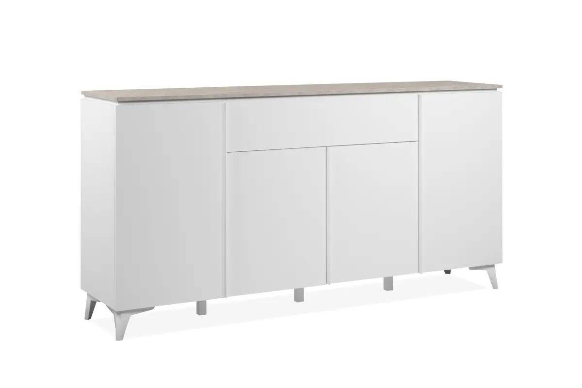 Sideboard - B ca. 177 cm, Weiß, Sandstein Nachbildung