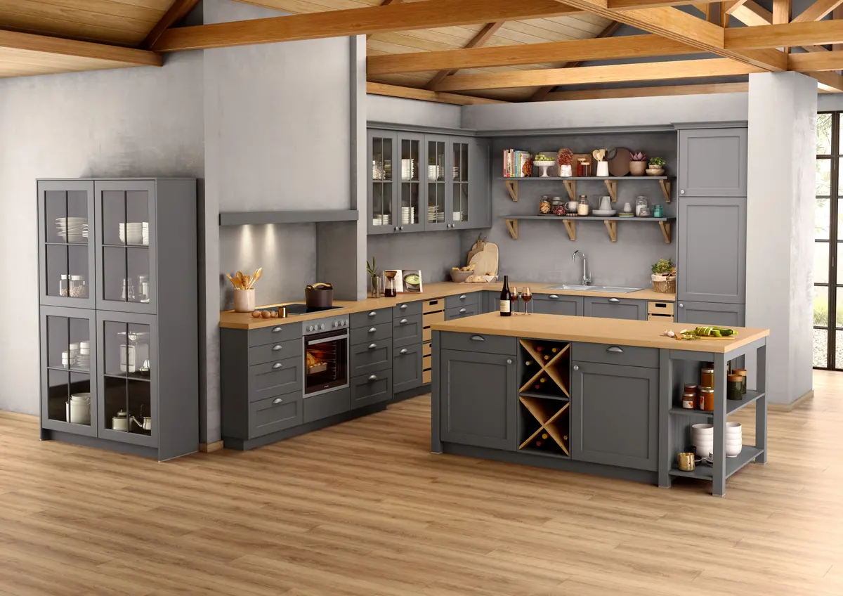 Inselküche 55.230 49 500, Satinlack Lavaschwarz