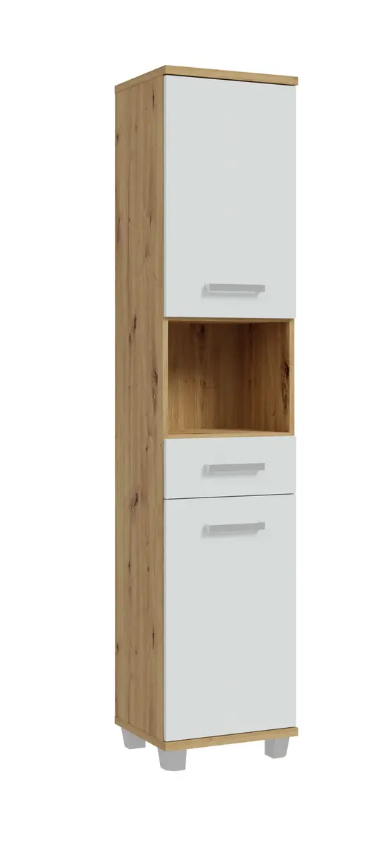 Hochschrank- B ca. 40 cm, Eiche Dekor, Hellgrau