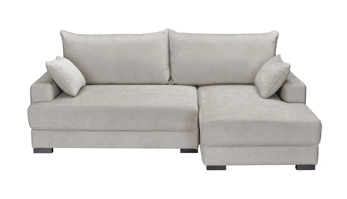 Ecksofa - 2-Sitzer mit Longchair rechts, Schlaffunktion mit Bettkasten, Stoff, Sand