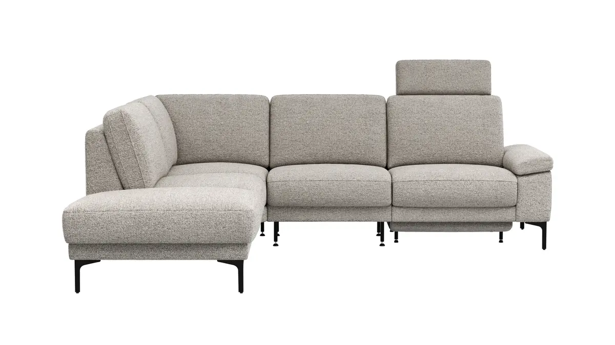 Ecksofa Matero - Ecke mit 2-Sitzer rechts inkl. Relaxfunktion motorisch und Sitzvorzug, Stoff, Hellgrau