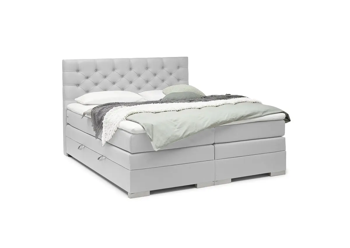 Boxspringbett SANDRIN E- Liegefläche ca. 180x200 cm, Stoff, Hellgrau, inkl. Stauraum