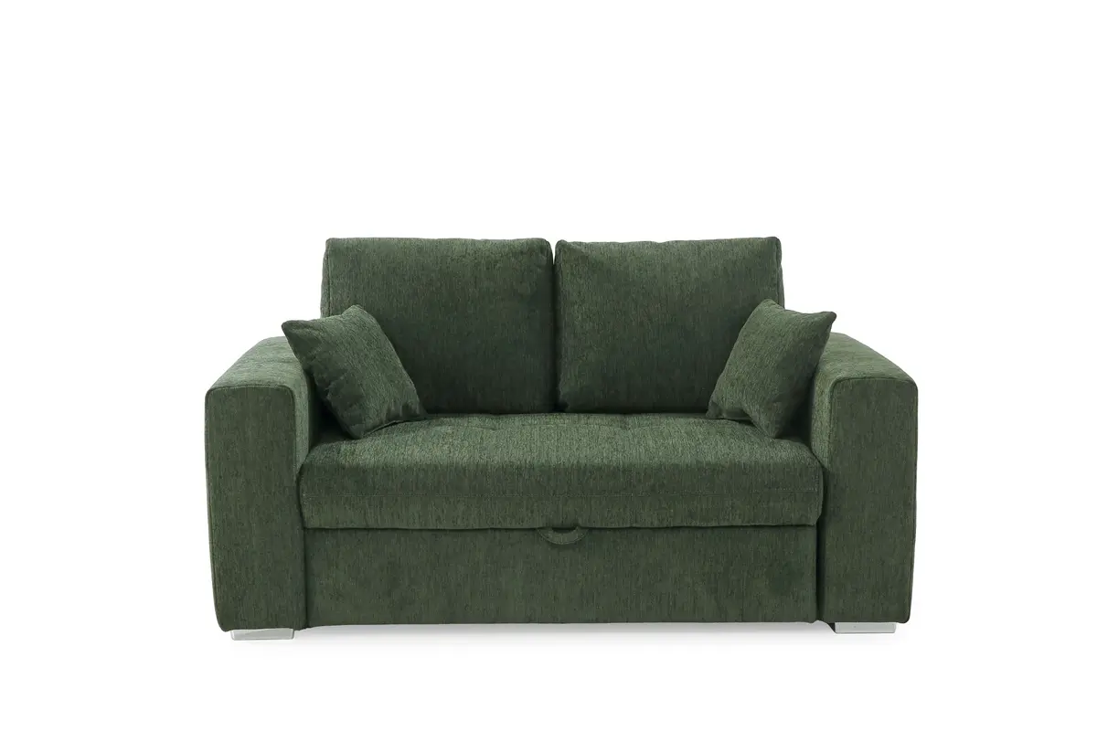 Sofa JORDEN 2 - 1,5-Sitzer inkl. Schlaffunktion mit Bettkasten, Stoff, Dunkelgrün