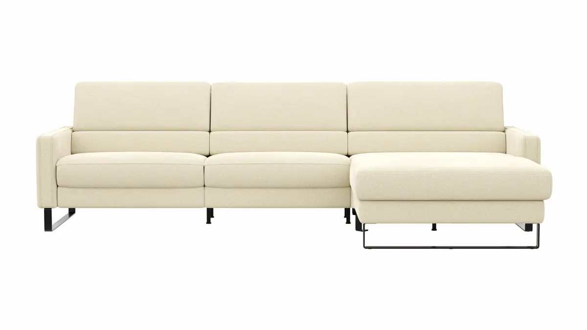 Ecksofa Valera - 3-Sitzer mit Longchair rechts inkl. Rückenlehne verstellbar, Stoff, Natur