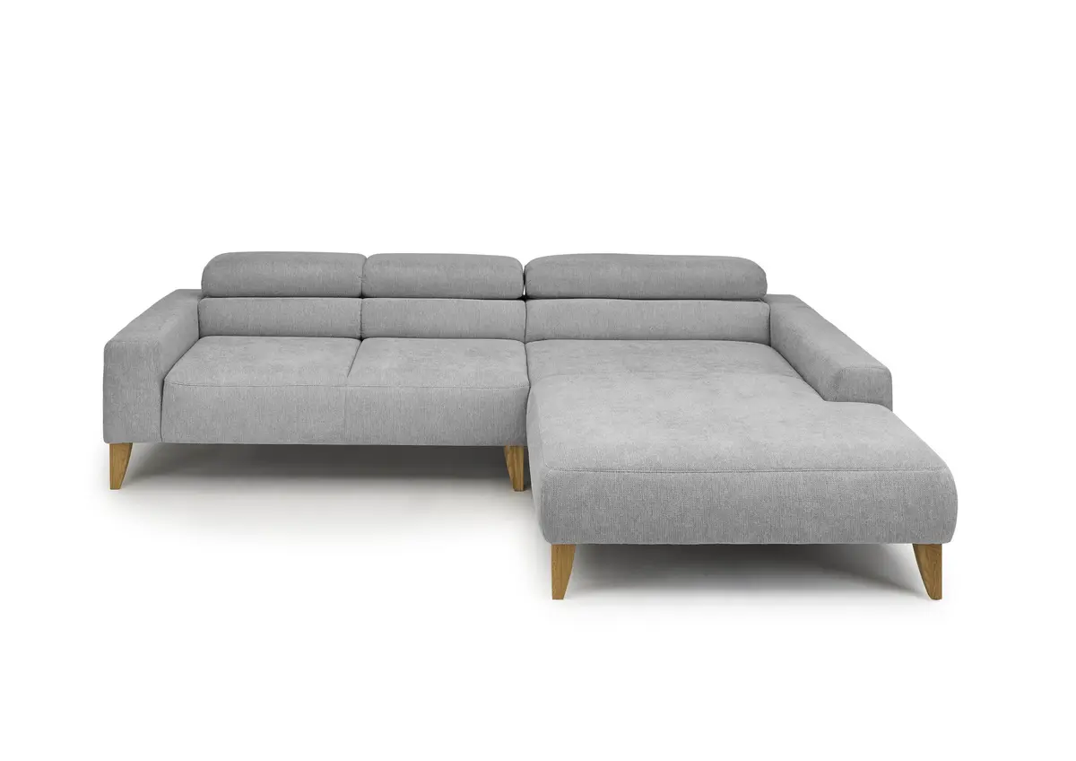 Ecksofa CHENOA - 2-Sitzer mit Longchair rechts, Kopfteil verstellbar, Stoff, Grau