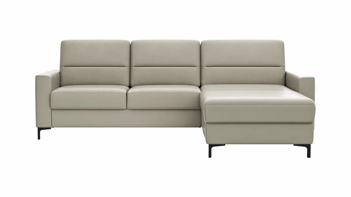 Ecksofa Merlos H - 2,5-Sitzer mit Longchair rechts inkl. Relaxfunktion (motorisch), Leder, Kreide