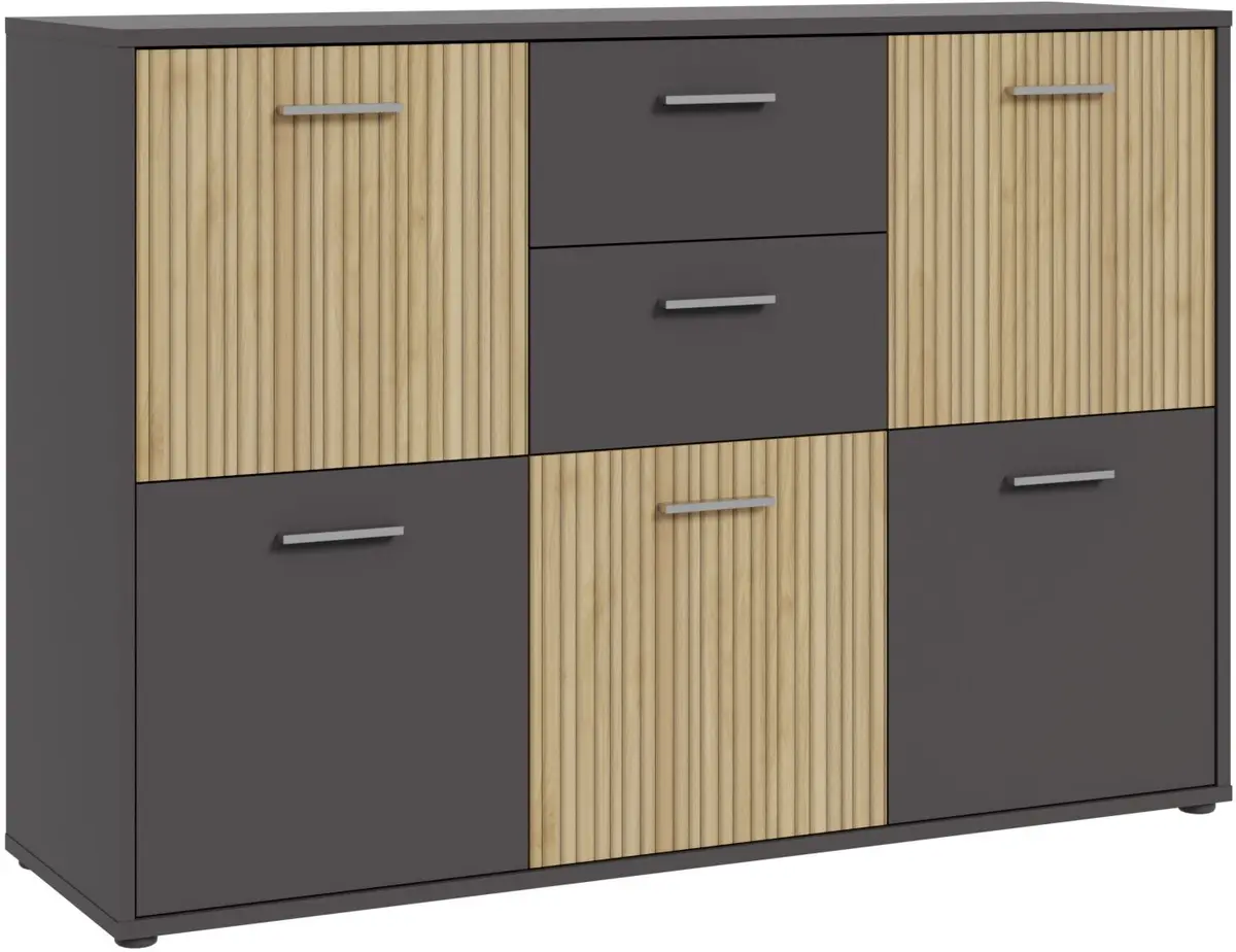 Kommode FABIENNE- Dunkelgrau, Eiche Dekor