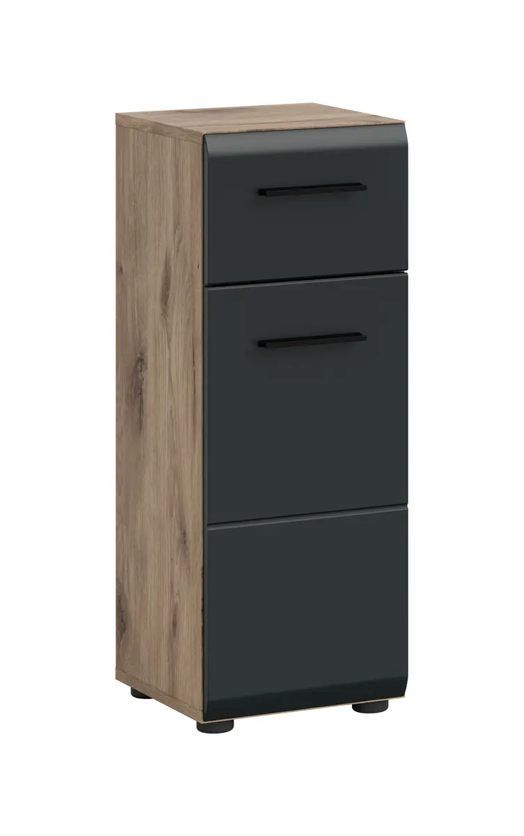 Standschrank - B ca. 30 cm, Nox Eiche Nachbildung, Schwarz