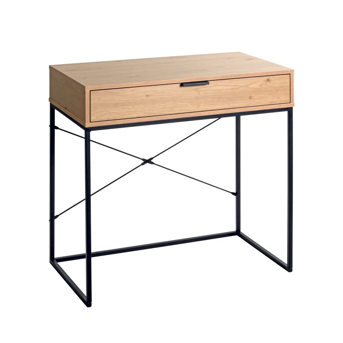 Schreibtisch - LB ca. 80x46 cm, Eiche hell Nachbildung, Schwarz