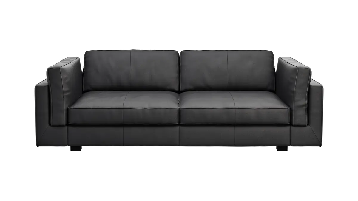 Sofa Aprino 3 - 3,5-Sitzer XXL, Dickleder, Schwarz, Armlehne Kissen