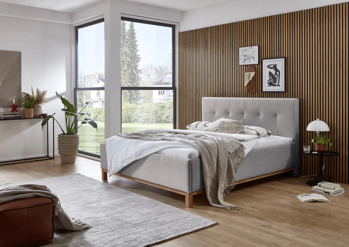 Polsterbett - Liegefläche ca. 180x200 cm, inkl. USB-Anschluss, Stoff, Silbergrau