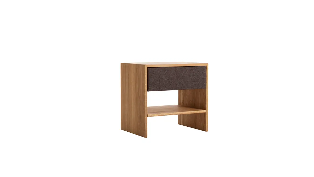 Nachttisch Alpin Luxe - Wildeiche geölt, Stoff Dunkelbraun