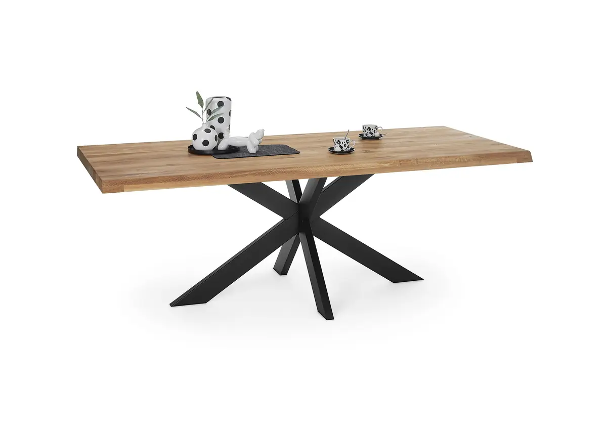 Esstisch - LB ca. 200x100 cm, Wildeiche massiv geölt, Baumkante, Schwarz