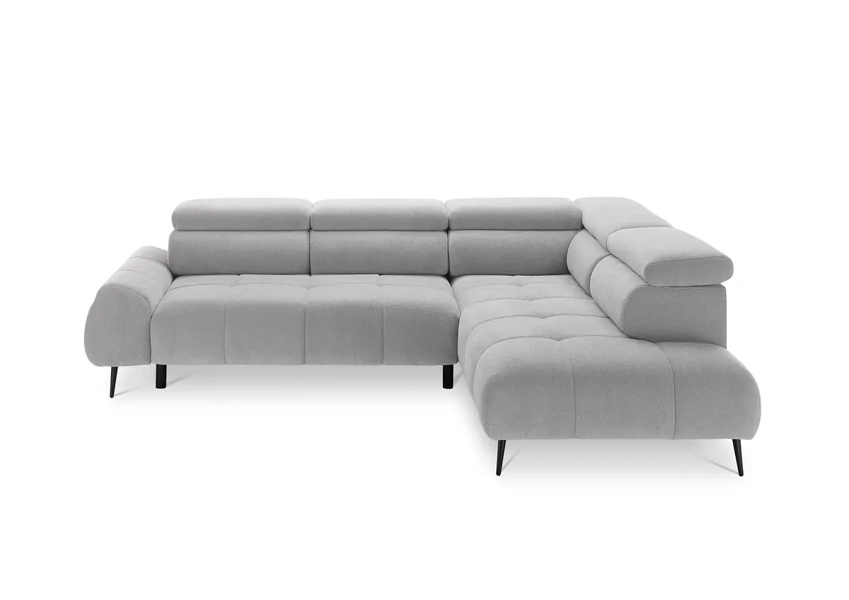 Ecksofa - 2-Sitzer mit Ecke rechts, Sitzvorzug motorisch, Kopfteil verstellbar, Stoff, Hellgrau