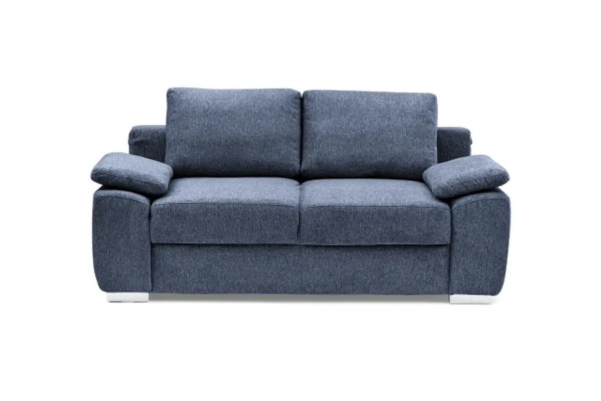 Schlafsofa EMIEL - 2-Sitzer inkl. Schlaffunktion und Bettkasten, Stoff, Blau