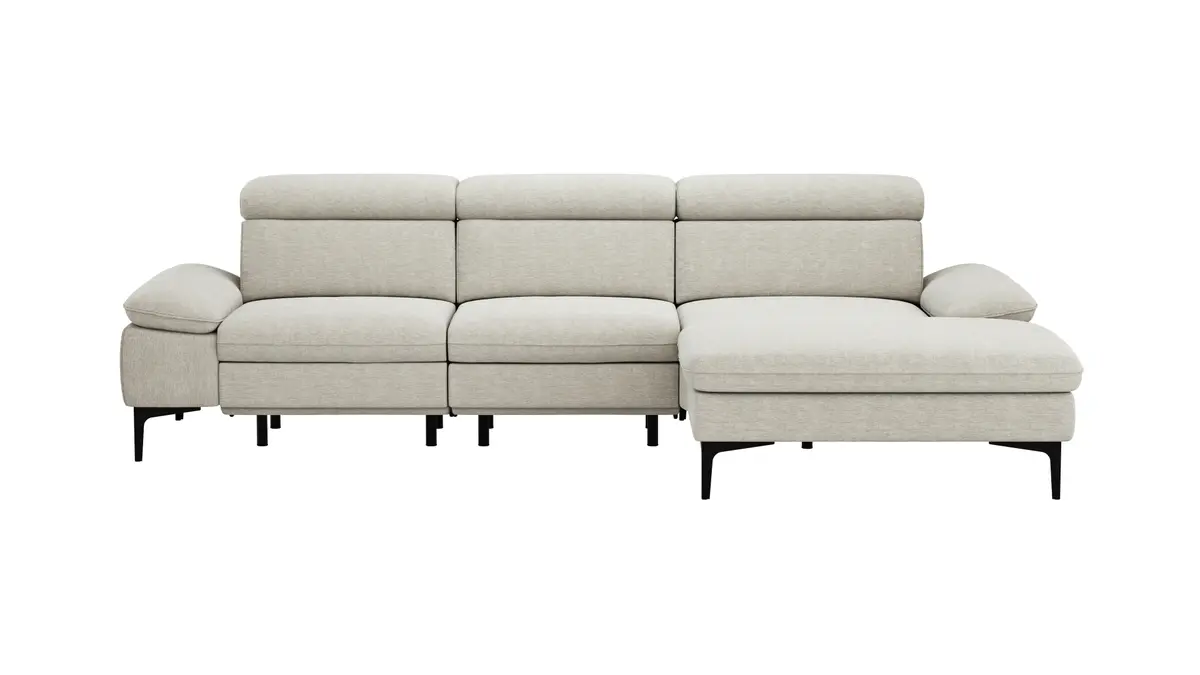 Ecksofa Felipa - 2,5-Sitzer mit Longchair rechts inkl. Armlehne verstellbar und Rückenlehne/Sitztiefe verstellbar (motorisch), Stoff, Natur