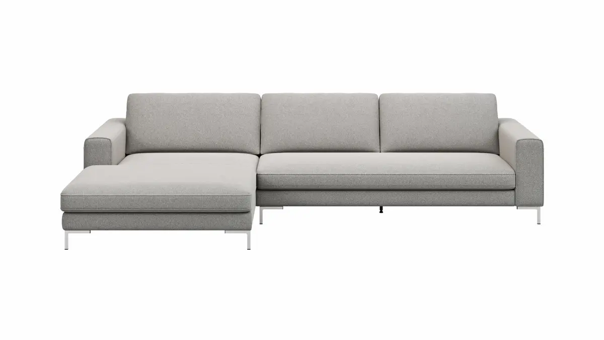Ecksofa Solano - Longchair Links mit 2,5-Sitzer, Boucle, Hellgrau