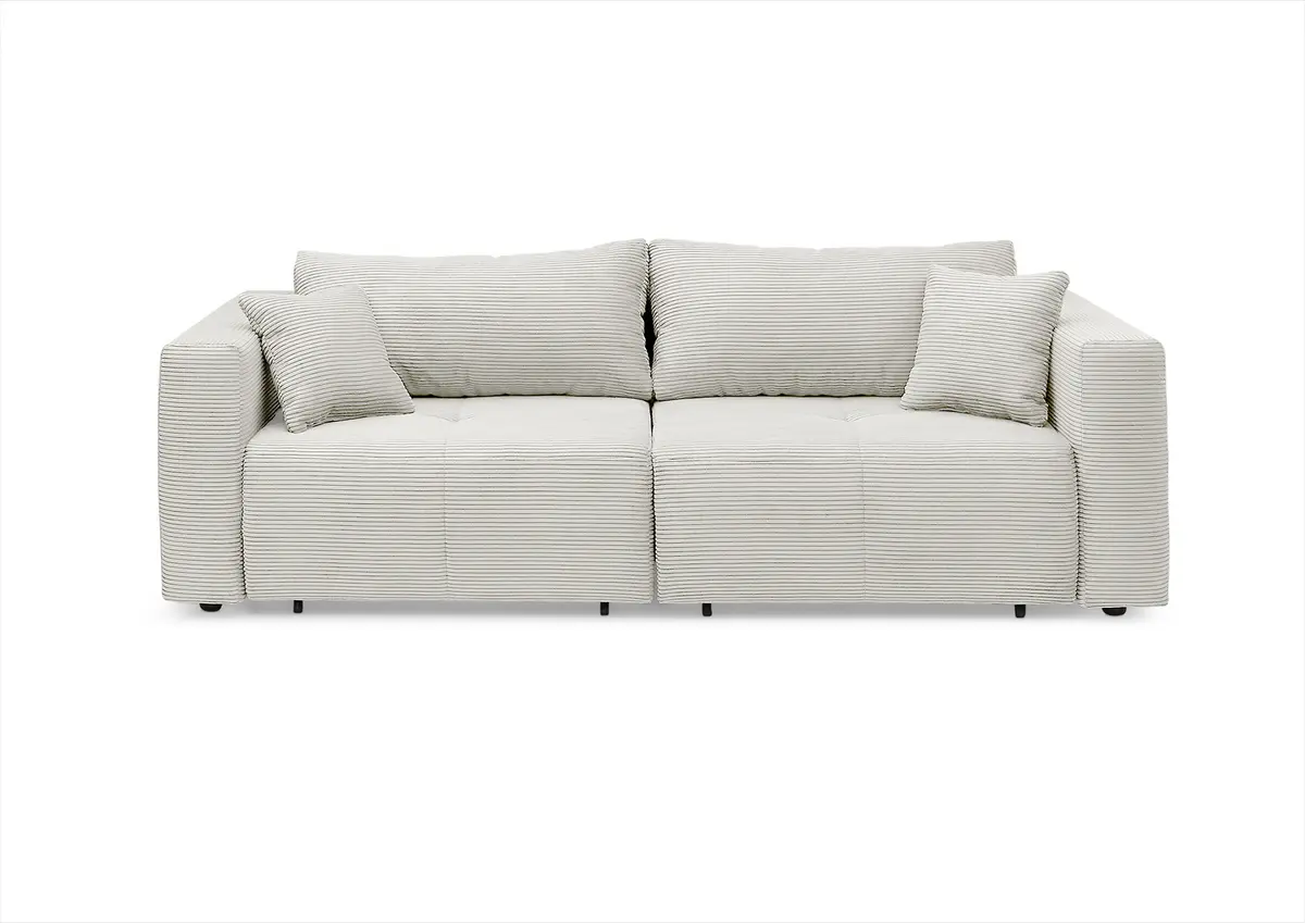 Megasofa Juless - Schlaffunktion mit Bettkasten, Cord, Hellgrau