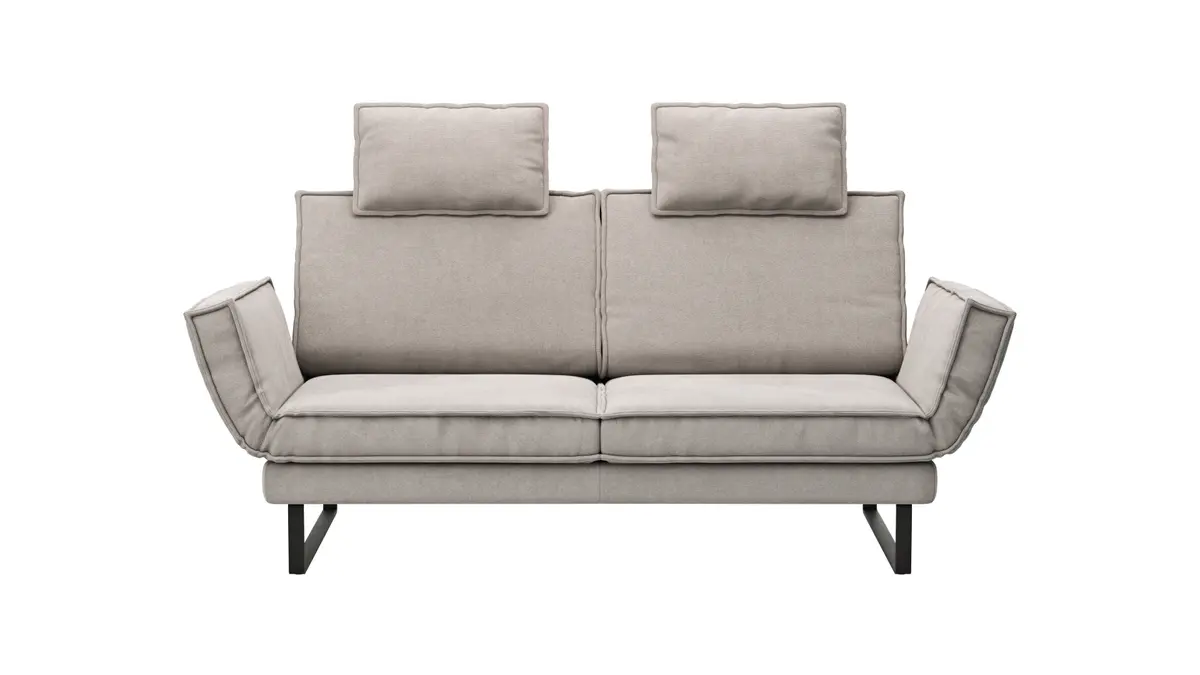 Sofa My - 2,5-Sitzer mit Rückenlehne/Armlehne verstellbar und Drehsitze inkl. Kopfstütze, Stoff, Hellgrau