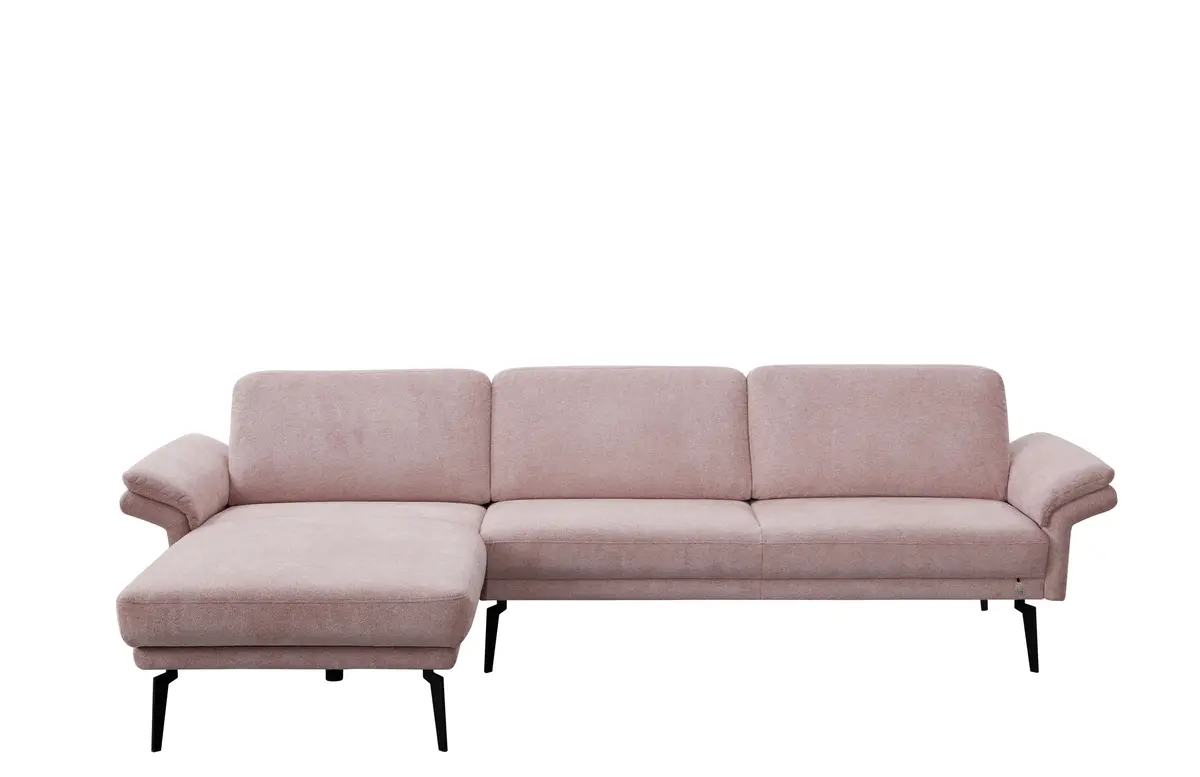 Ecksofa - Longchair links mit 2-Sitzer, Rückenlehne verstellbar, Stoff, Rose