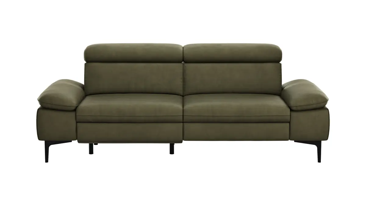 Sofa Felipa - 3-Sitzer inkl. Relaxfunktion (motorisch) und Kopfteil verstellbar, Leder, Olive