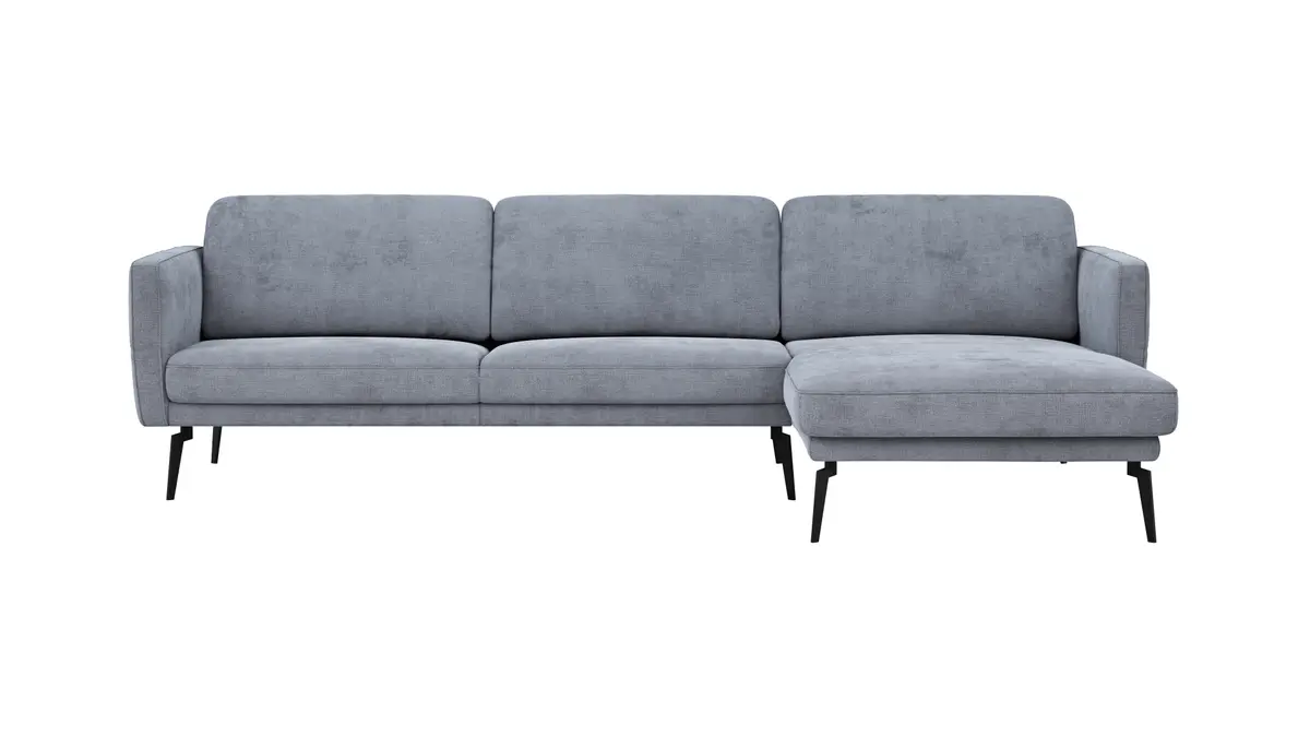Ecksofa Estrela - 2,5-Sitzer mit Longchair rechts inkl. Rücken-/Armlehne verstellbar, Stoff, Grau