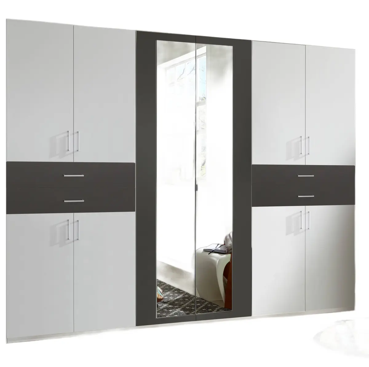 Drehtürenschrank- B ca. 270 cm, Weiß, Graphit