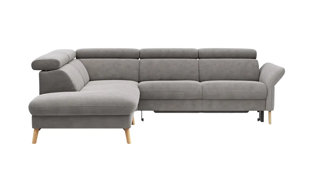 Sofa Maryville - Eckelement und Abschlussteil medium links mit 2,5-Sitzer, inkl. Schlaffunktion, Stauraum, Armlehne/Kopfteil verstellbar, Stoff, Grau