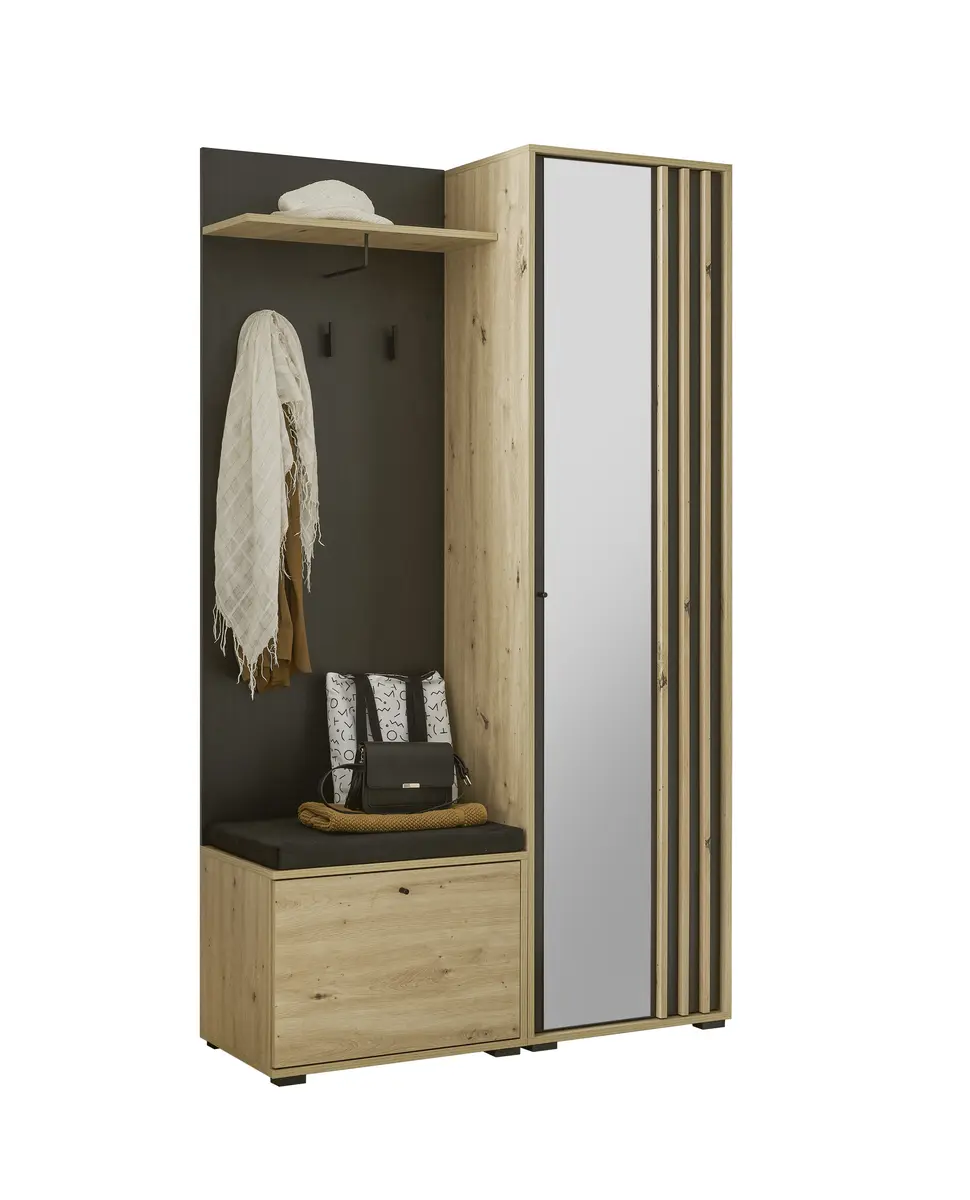 Kompaktgarderobe- Eiche Dekor, Schwarz