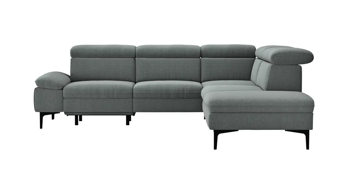 Ecksofa Felipa - 2,5-Sitzer mit Ecke rechts inkl. Armlehne verstellbar und Rückenlehne/Sitztiefe verstellbar (motorisch), Stoff, Grau
