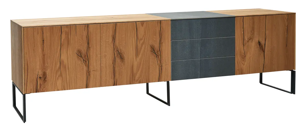 Sideboard Mileto - Asteiche massiv, Natur geölt, Keramik