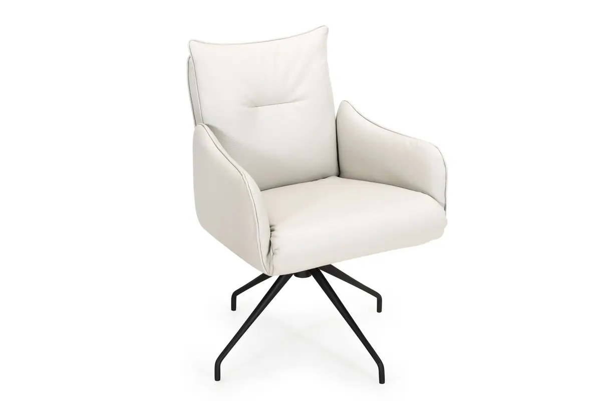 Armlehnstuhl - drehbar, Leder, Silbergrau