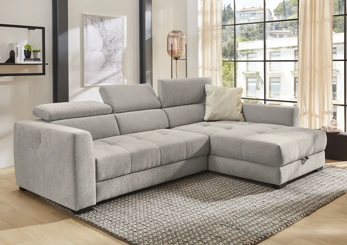 Ecksofa - 2-Sitzer, Ecke rechts, Stoff, Grau