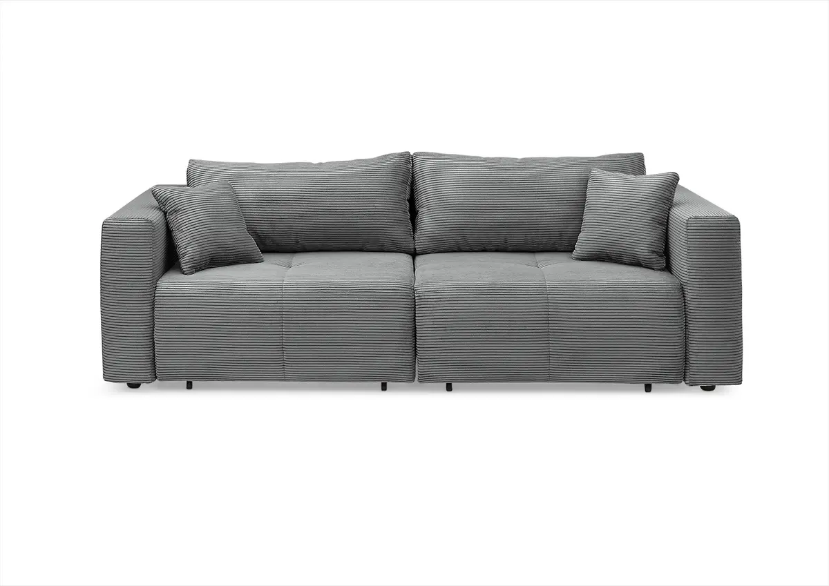 Megasofa Juless - Schlaffunktion mit Bettkasten, Cord, Grau