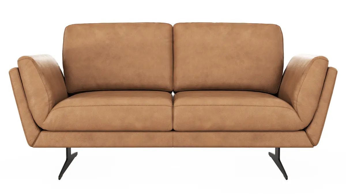Sofa Tova - 2-Sitzer inkl. Rücken- und Armlehnfunktion, Kufe, Leder, Cognac