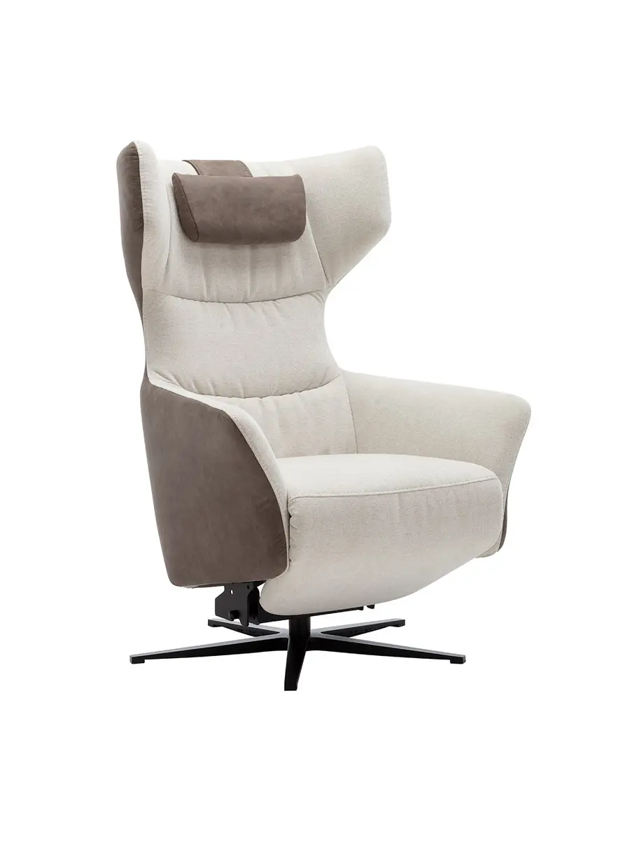 Drehsessel Houston Relax - Größe M, inkl. Relaxfunktion (motorisch), Aufstehhilfe und Kopfstütze, Stoff, außen Taupe/innen Natur