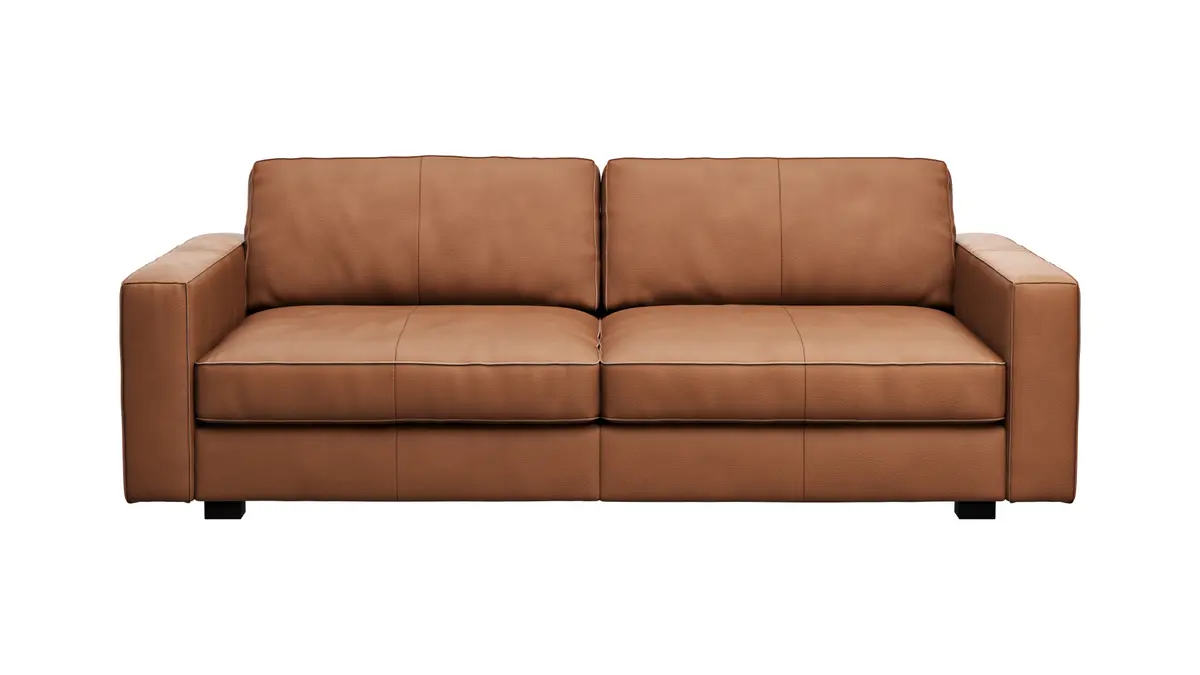 Sofa Aprino 2 - 3,5-Sitzer XL, Dickleder, Cognac, Armlehne Block schmal