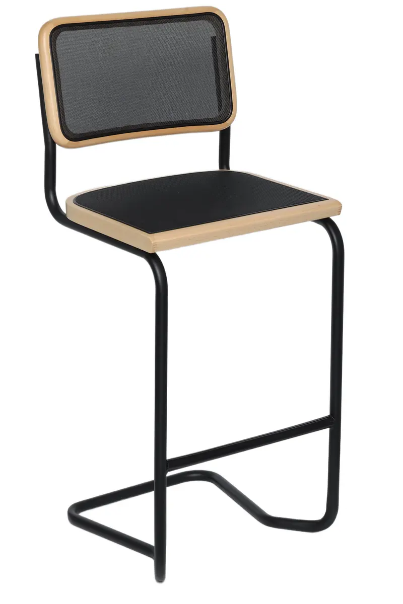 Barhocker - Stoff, Schwarz, Buche natur