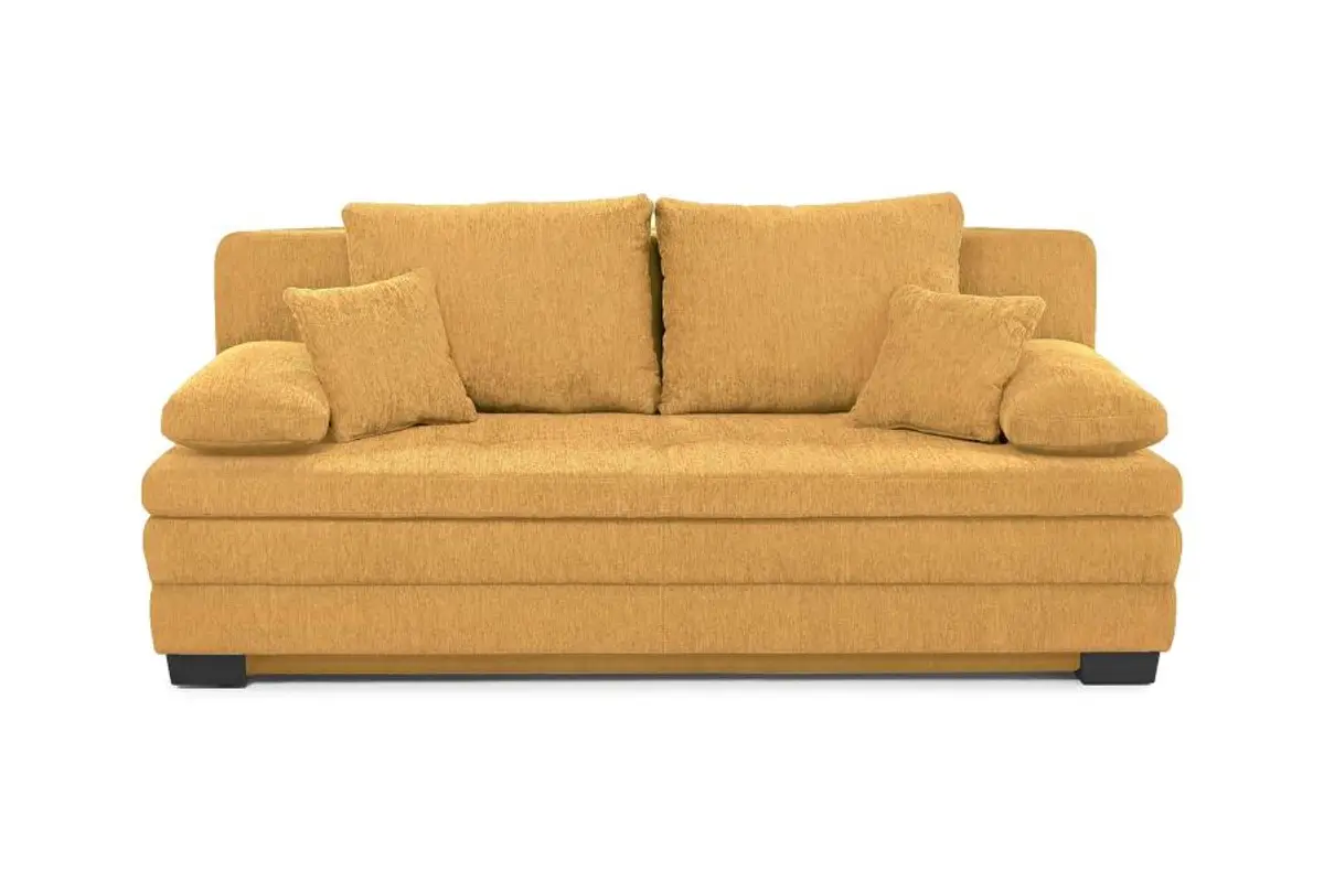 Sofa JONAH - 2-Sitzer inkl. Schlaffunktion und Bettkasten, Stoff, Senfgelb